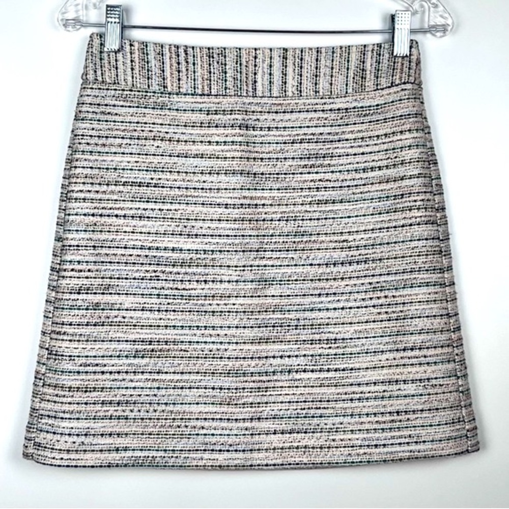 LOFT Outlet Skirt Size 0 Lined Hidden Back Zip Cream Multi Color Tweed Mini